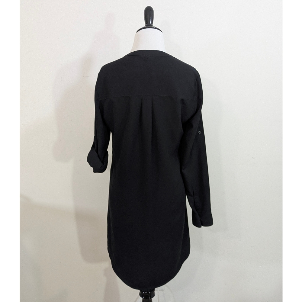 Express Solid Black Long Sleeve Roll Tab Shirtdre… - image 4